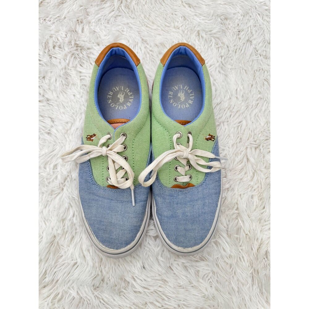 Polo Ralph Lauren Faxon-Style Colorblock Canvas Sneakers Green Blue Women Size 8